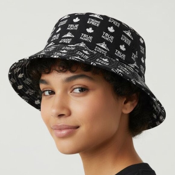 CANADA Black White True North Strong and Free Cotton Bucket Hat - Picture 1 of 5